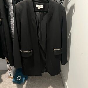 Calvin Klein Black Open-Front Blazer with Gold Zip Accents